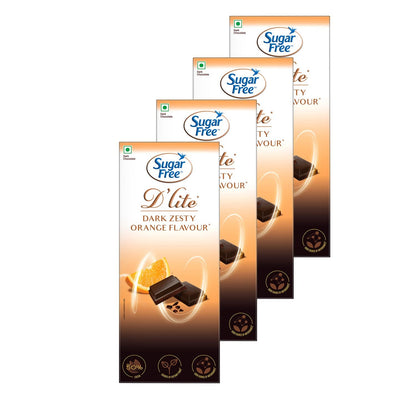 Sugar Free D'lite Zesty Orange Flavour Dark Chocolate Bar, 80g (Pack of 4)