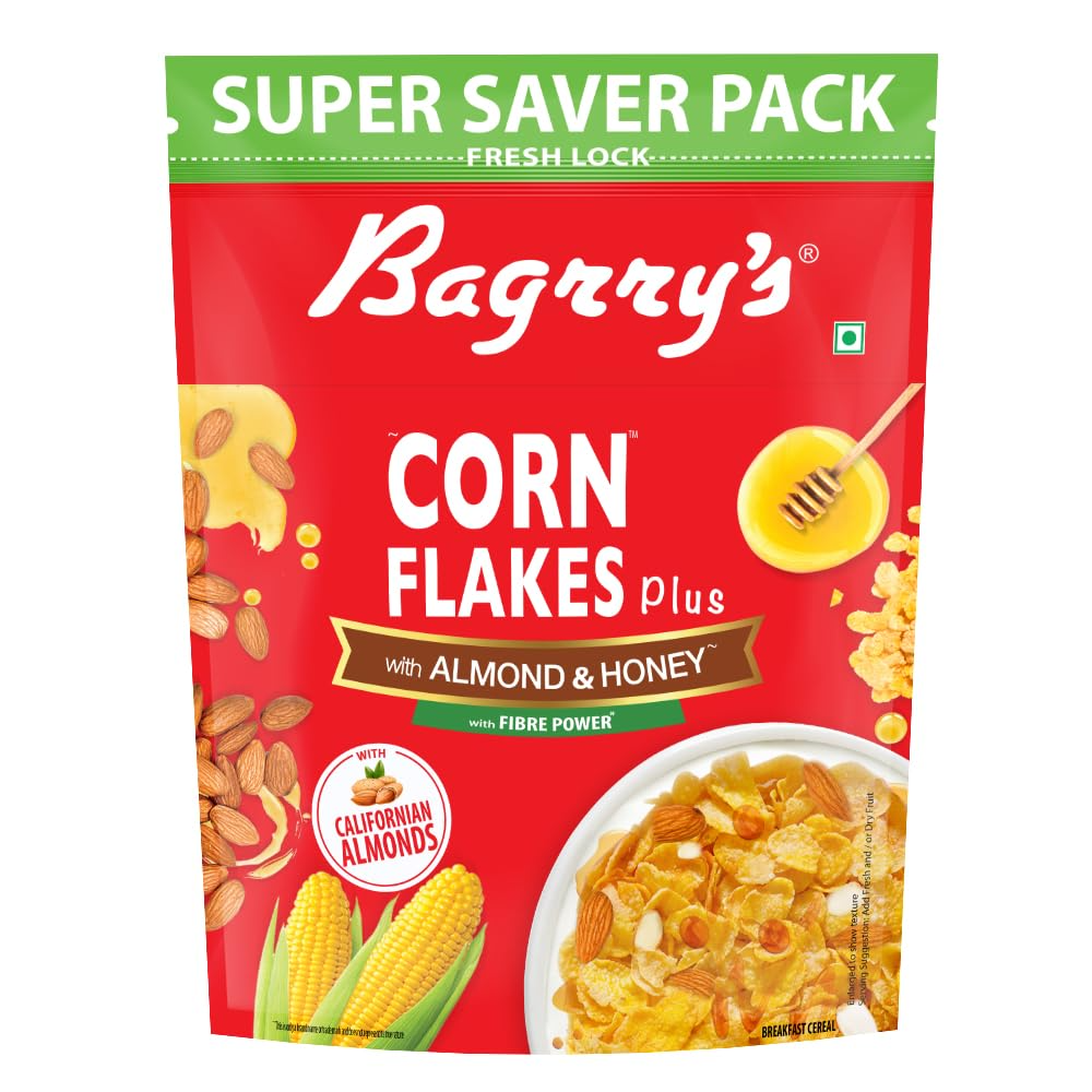 Bagrrys Corn Flakes Plus, Almond & Honey, 750gm Pouch