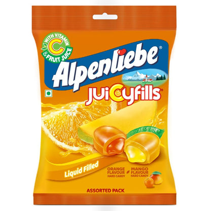 Alpenliebe Juicy fills, Orange & Mango Flavour, Assorted Candy Pouch, 144 g, 40 pc