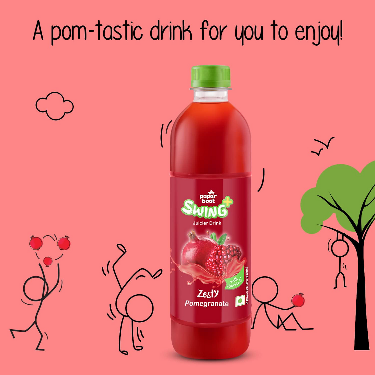 Paperboat Swing Zesty Pomegranate Juice with Vitamin D, 600 ml Each - Pack of 6