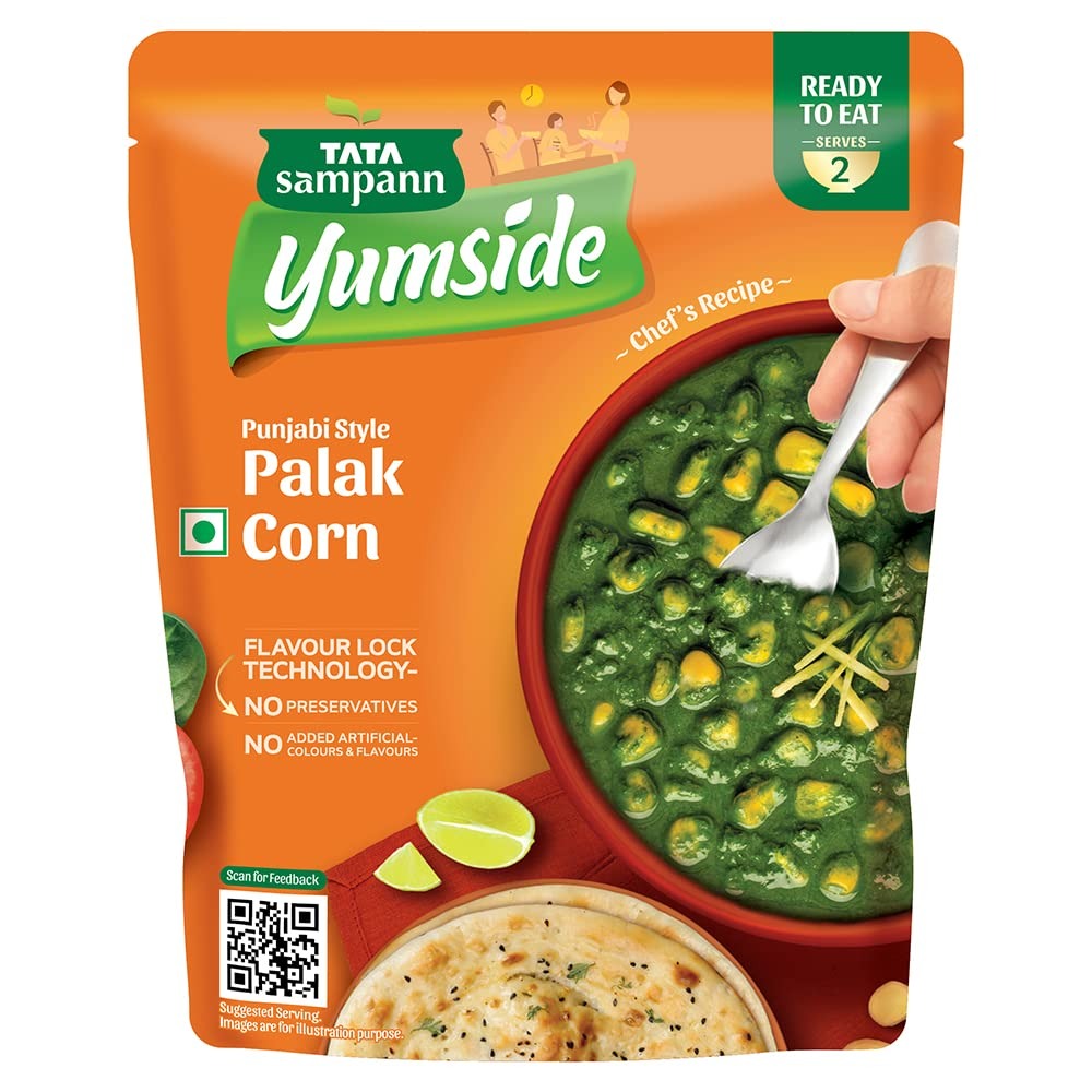 Tata Sampann Yumside Ready to Eat Palak Corn, 285g, Instant Food, Punjabi Style, Ready in 60 Secs