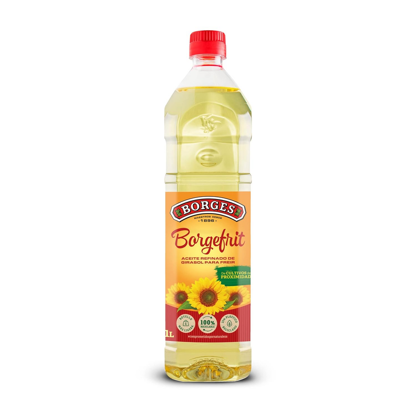 Borges Refined High Oleic Sunflower Oil, 100% Natural and Pure Sunflower Cooking Oil - 1L