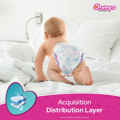 Champs Cotton Elastic Baby Diaper Breathable, Soft n Dry, Super Absorpation, Leakage Protection Pants for Babies_12 to 17 Kg_XL_32 Pcs