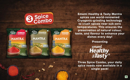 Emami Healthy & Tasty Mantra Triple Spice Combi Pack (Haldi 200gm, Dhaniya 200gm, Mirch 200gm) | Value Saver Pack 600gm