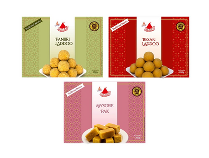 Bambino Assorted Combo Pack Besan Ladoo I Panjiri Ladoo I Mysorepak Each 200 Gms  -  Pack of 3