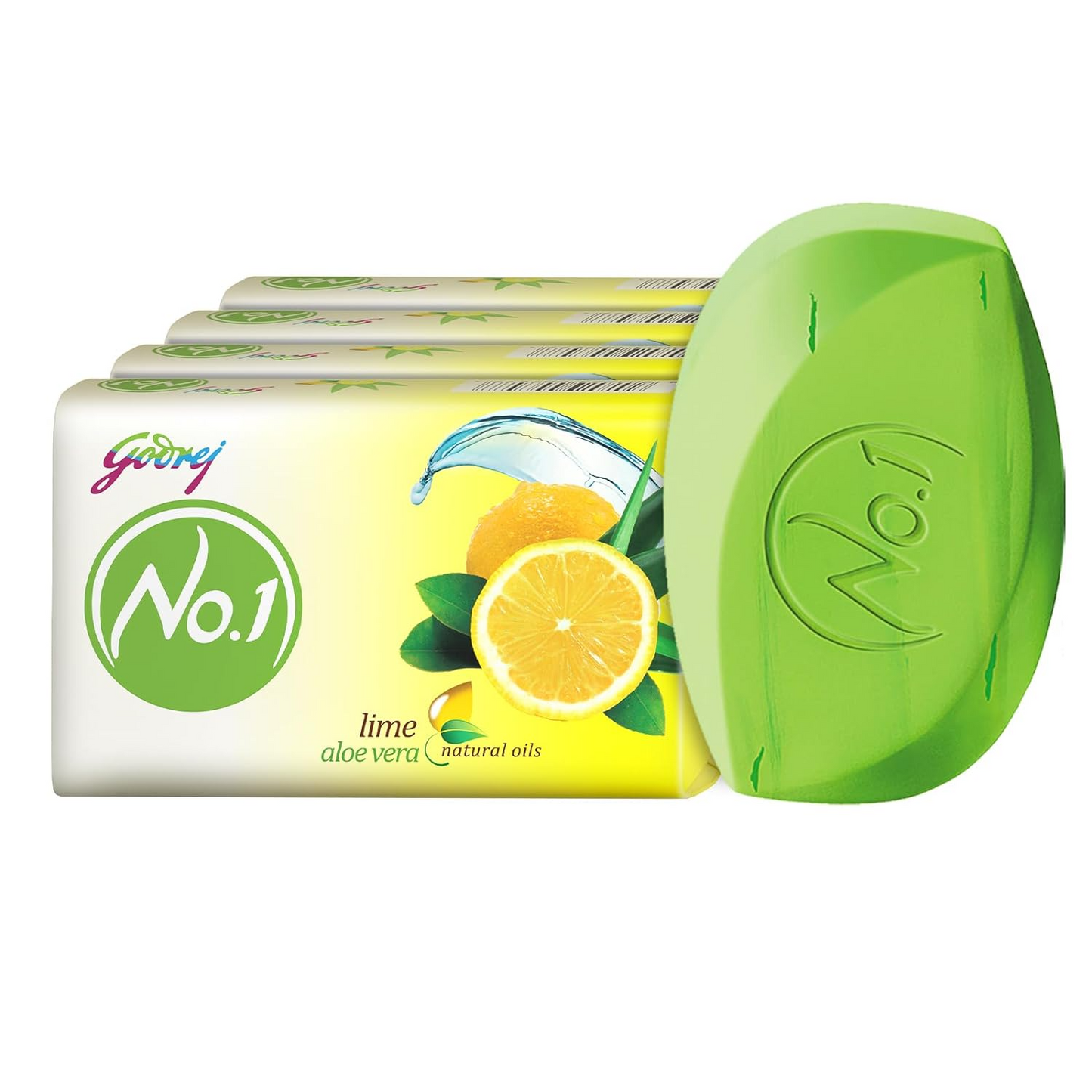 Godrej No.1 Lime & Aloe Vera Soap - Pack of 4 (150g each) - High TFM (Grade 1 Soap) | Soaps For Bath | Long-Lasting Fragrance