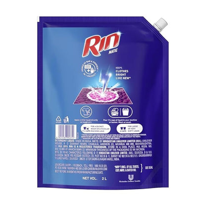 Rin Detergent Liquid Refill 2L Pouch, Designed for Dirt removal in Washing Machine for all kinds of clothes - Super Save Pack