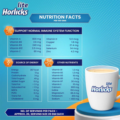 Horlicks Lite Badam Flavour Health & Nutrition Drink for Adults, 450g Powder Refill Pack |