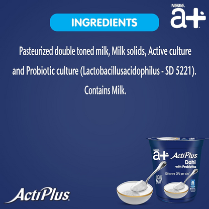 Nestle a+ Actiplus Dahi, 380 g Cup| Probiotic Curd