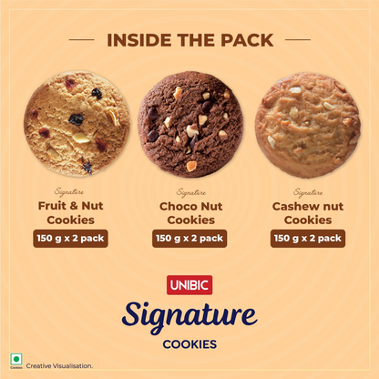 Unibic Signature Collection Cookies | Nutty Delight Combo | Cashew Nut, Choco Nut & Fruit & Nut Cookies | Family Snacks Biscuit | 900gm