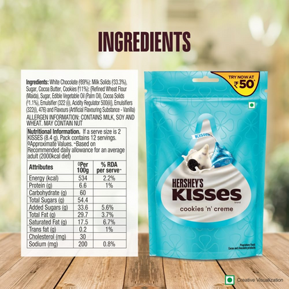 HERSHEY'S Kisses Cookies 'n' Creme | Melt-in-Mouth Delights| Individually Wrapped 33.6g