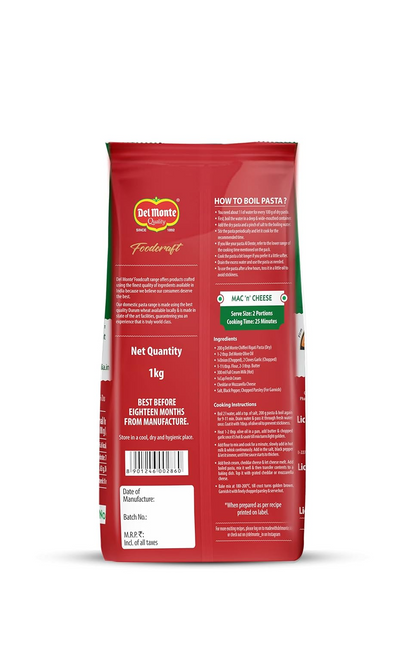 Del Monte Foodcraft Chifferi Rigate (Elbow) Pasta (100% Durum Wheat - No Maida), 1Kg