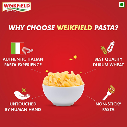 Weikfield Penne Pasta | Made With Durum Wheat Semolina | Iron Fortified | With Micro Nutrients | High Protein | 400g / 500g (Weight may vary)