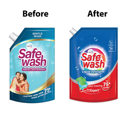 Safewash Gentle Premium Liquid Detergent with Active Fabric Conditioners| PH Neutral Formula for 7-in-1 Expert Care| 1L Pouch (Pack of 2)