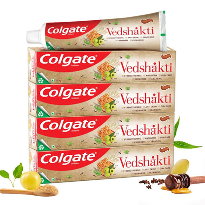 Colgate Vedshakti Toothpaste, Anti-Bacterial Paste For Whole Mouth Health, With Neem, Clove, And Honey, 800G, 200G X 4 (Saver Pack), Freshening