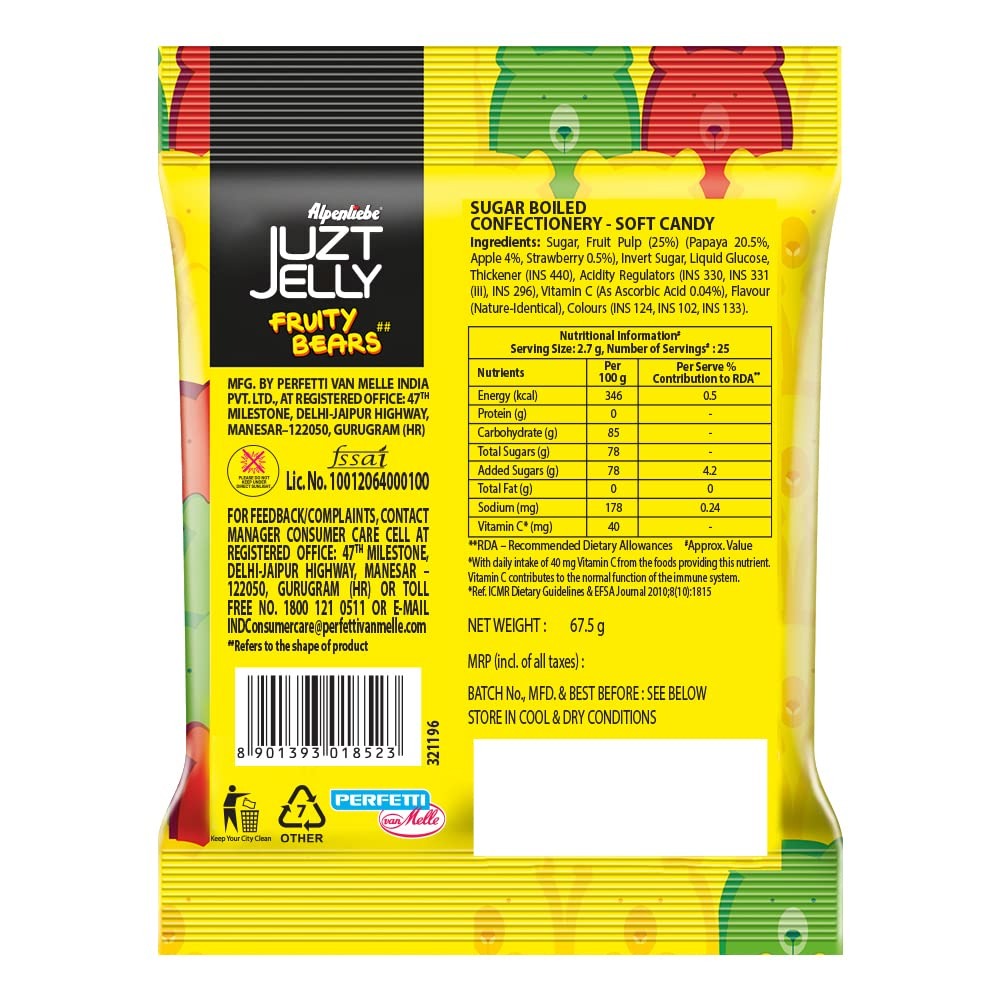 Alpenliebe Juzt Jelly Fruity Bears, Mixed Fruit Flavour, 67.5 g /72.8g (26 Pieces) (Weight May Vary)