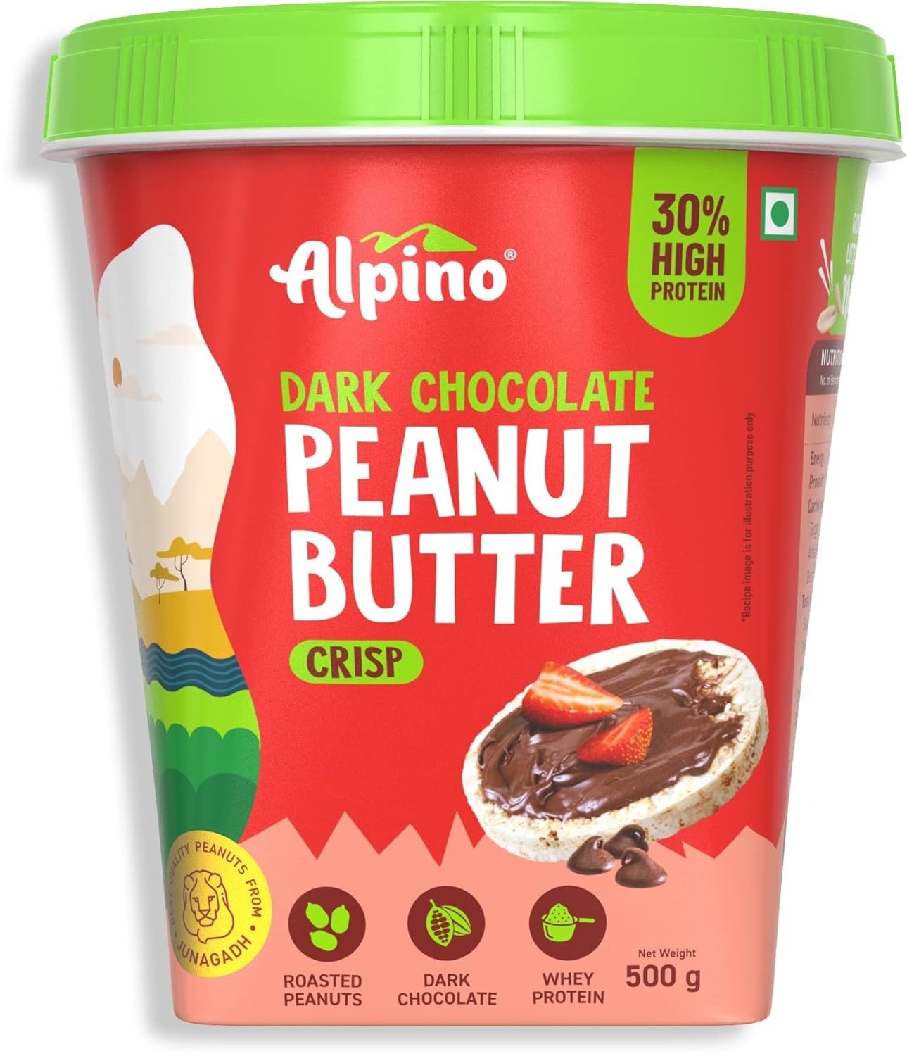 ALPINO High Protein Dark Chocolate Peanut Butter Crisp 1kg - Roasted Peanuts, Dark Chocolate |