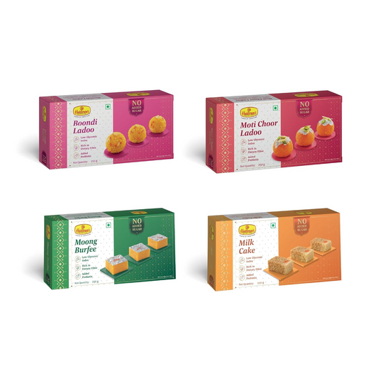 Haldiram's Nagpur Sugar Free Range Boondi Laddu (250 gm),Motichoor Laddu (250 gm),Moong Burfee (250 gm) Milk Cake (250 gm)