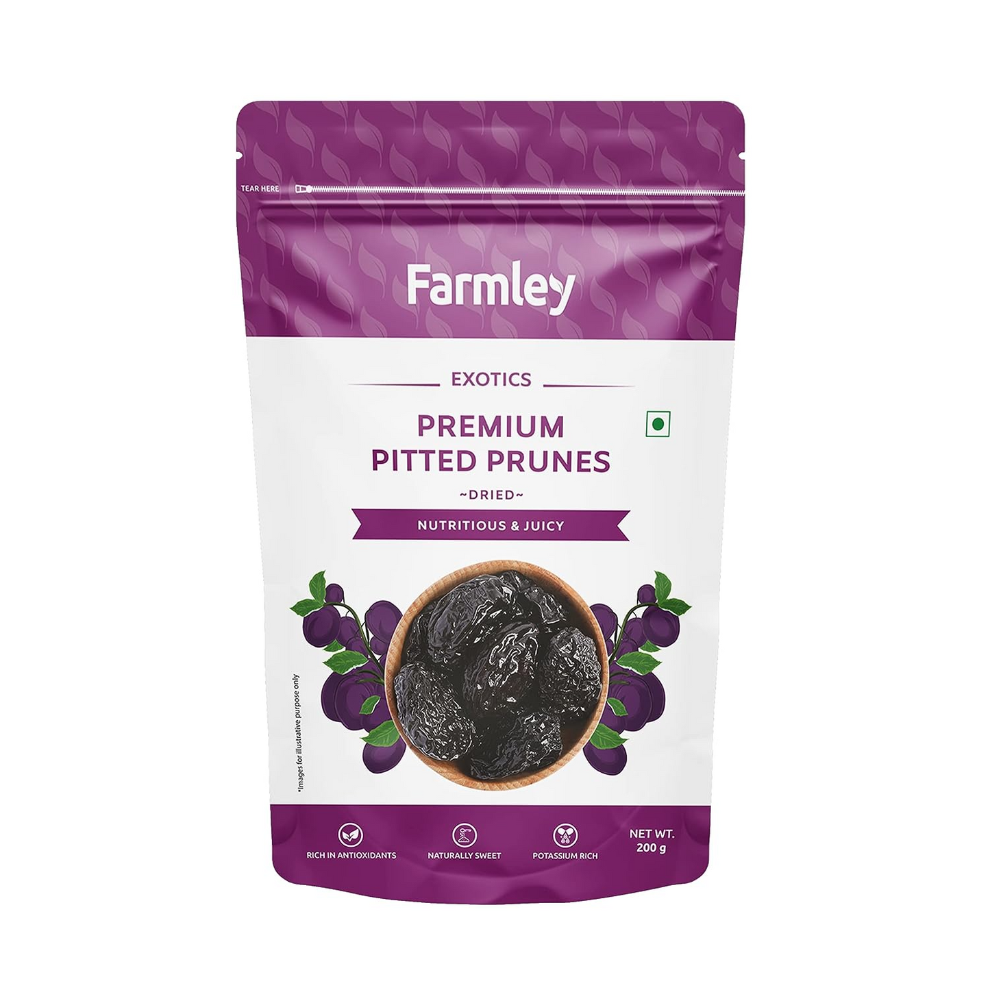 Farmley Premium California Pitted Dried Prunes 200 grams High in Vitamins and Fiber