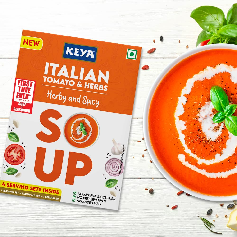 Keya Fresh and Delicious Italian Soup | Tomato & Herbs | Instant Mix | Herby & Spicy | No Added Preservatives | No Chemical | Serves 4| 56g