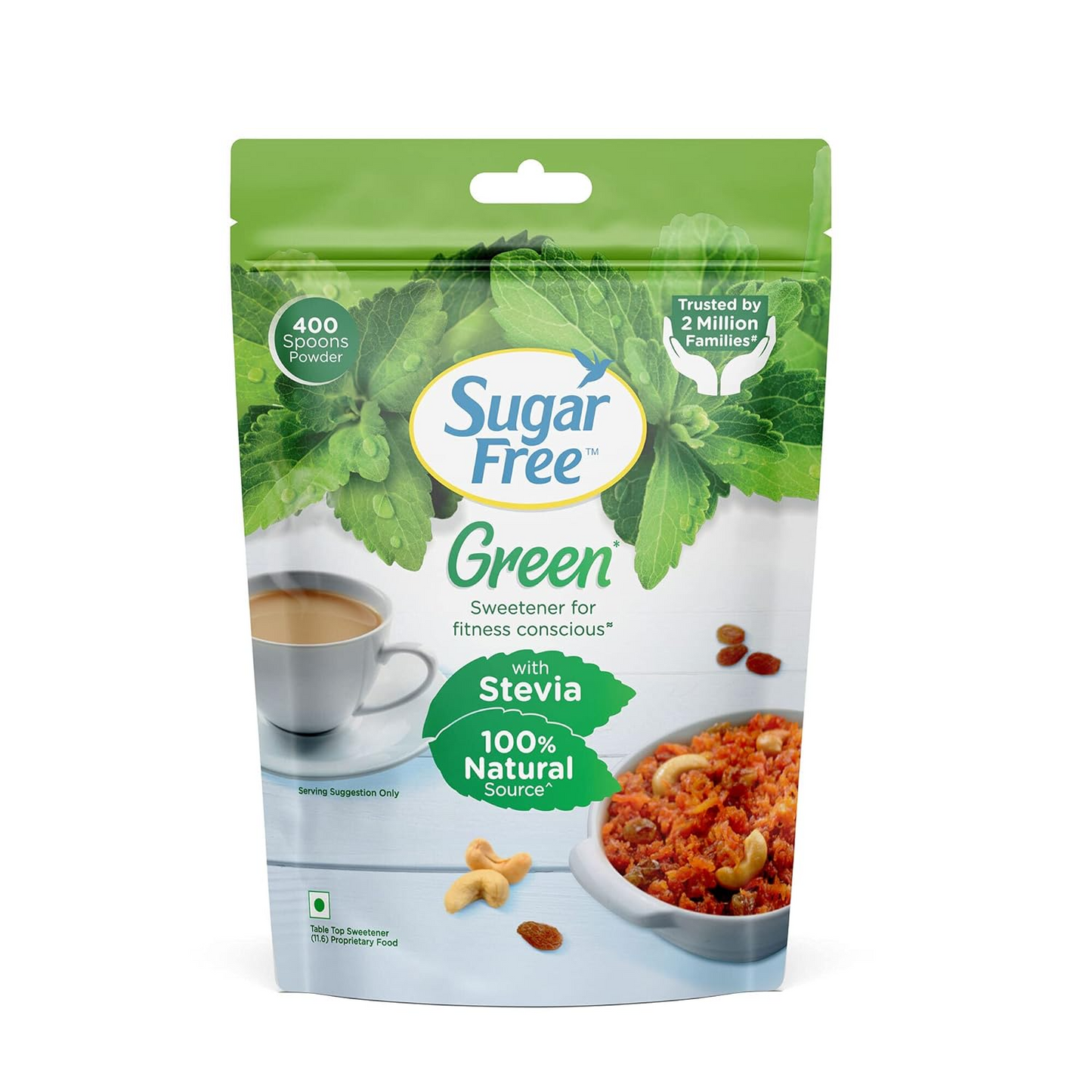 Sugar Free Green Stevia Pouch 400 g |100% Plant based Natural Sweetener