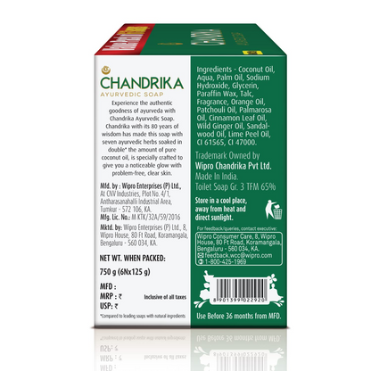 Chandrika Ayurvedic Soap Classic| Handmade Soap for Naturally Radiant Skin| For All Skin Types| 125g (Pack of 6)