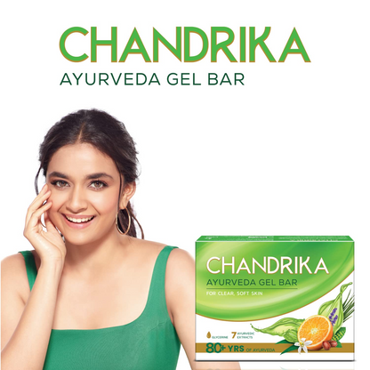 Chandrika Glycerine Ayurveda Gel Bar| Glycerine Bath Soap with Jojoba Oil for Moisturized Skin| For All Skin Types| 125g (Pack of 6)