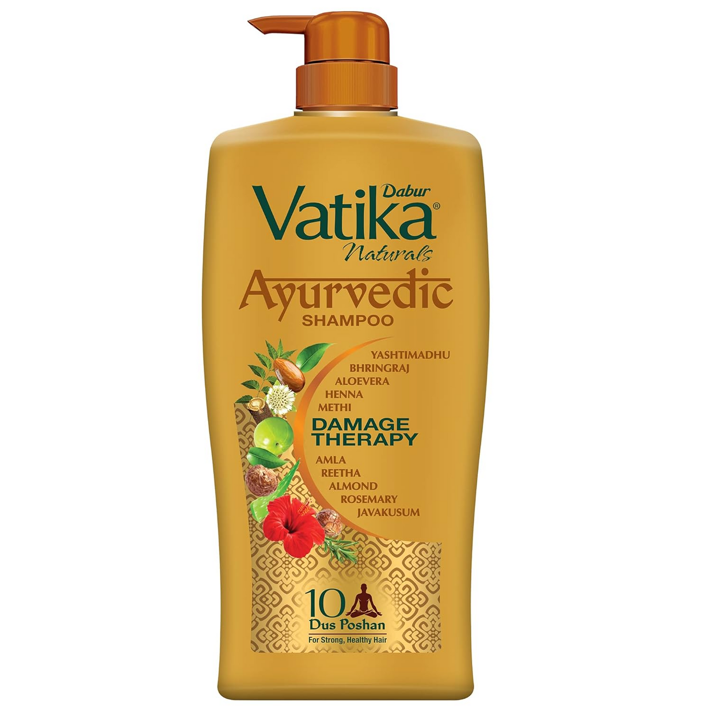 Dabur Vatika Ayurvedic Shampoo - 640ml | Damage Therapy | With Power of 10 ingredients for solving 10 hair problems| No Parabens | For all hair types