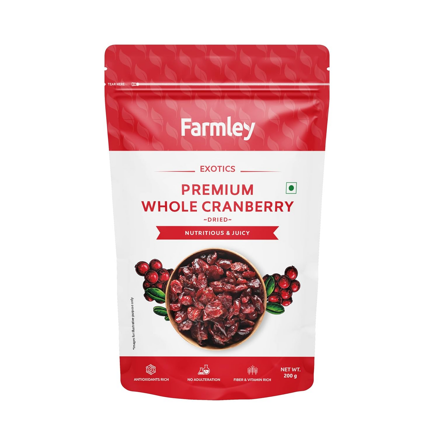 Farmley Premium Whole Canadian Dried Cranberry Dry Fruit 200 g | High Nutrient and Antioxidant