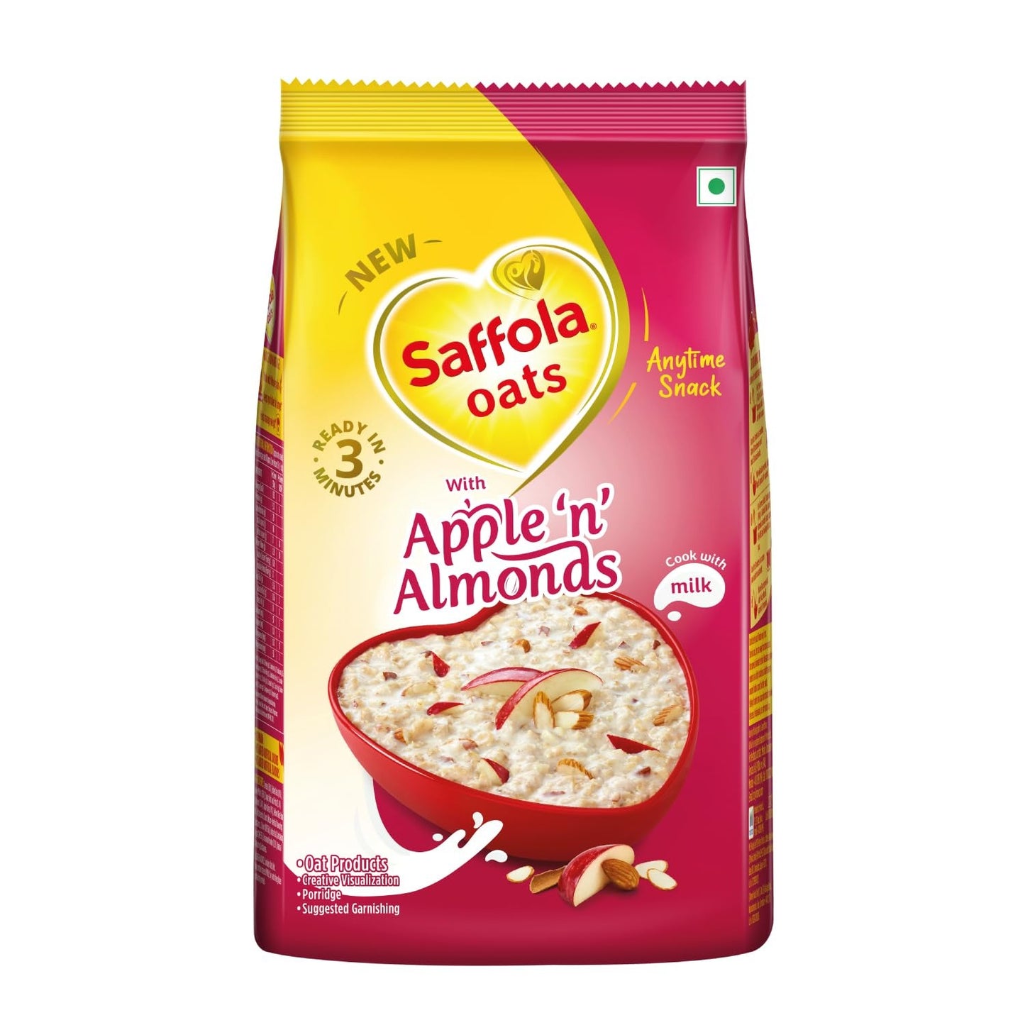 Saffola Oats with Apple 'n' Almonds, Fruit Flavoured Oats with High Fibre, Yummy Anytime Snack, 400g