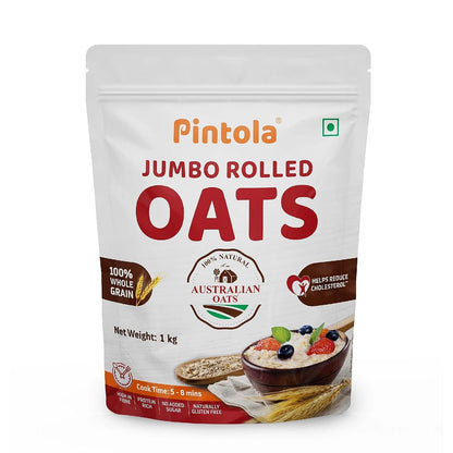 Pintola Oats 400g, 100% JUMBO Rolled Oats, Wholegrain, Gluten Free, High Fibre & Protein|Healthy Breakfast Oatmeal, Cereals