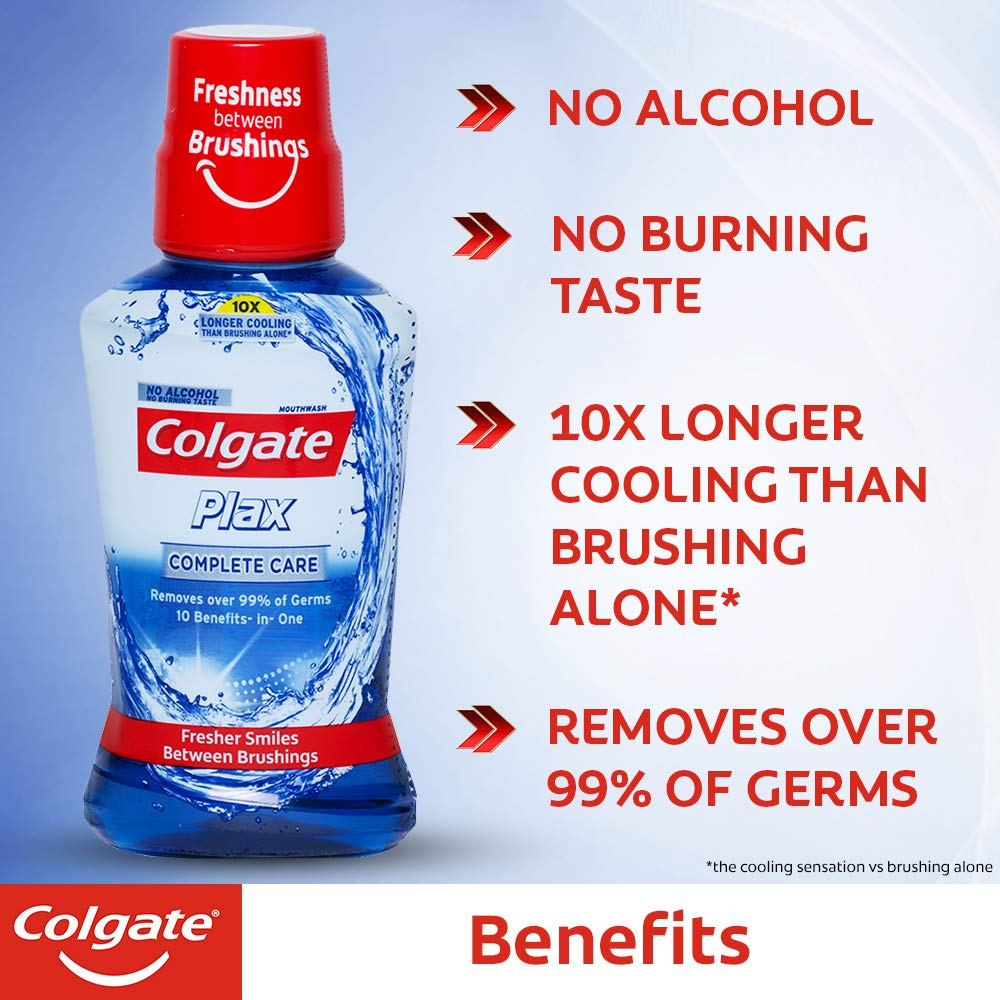 Colgate Plax Antibacterial Mouthwash, 24/7 Fresh Breath, Liquid - Pack Of 250Ml, (Complete Care)