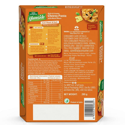 Tata Sampann Yumside Whole Wheat Cheesy Instant Pasta with Black Olives, 285g, Ready to Eat Food, Ready in 60 secs