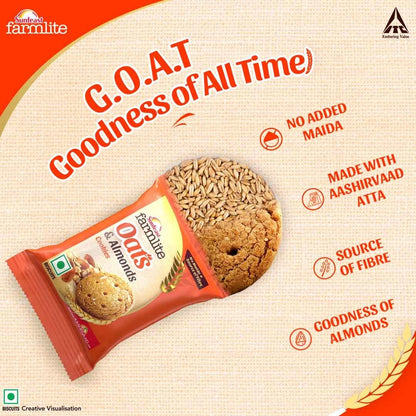 Sunfeast Farmlite Oats with Almonds cookies Biscuits, 150g