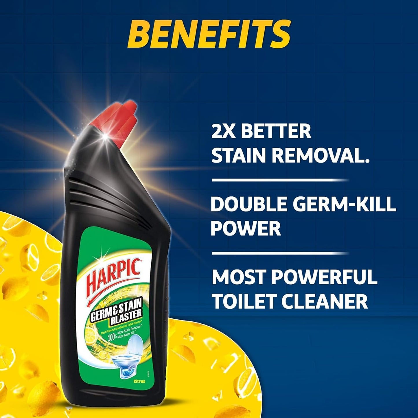 Harpic Germ & Stain Blaster Disinfectant Toilet Cleaner Liquid, Citrus - 750 ml (Pack of 3)