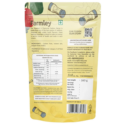 Farmley Roasted Salted Cashew I160gram, each | Rich in Protein | Crunchy & Delicious, Dry Fruits Nuts (Pack of 2)