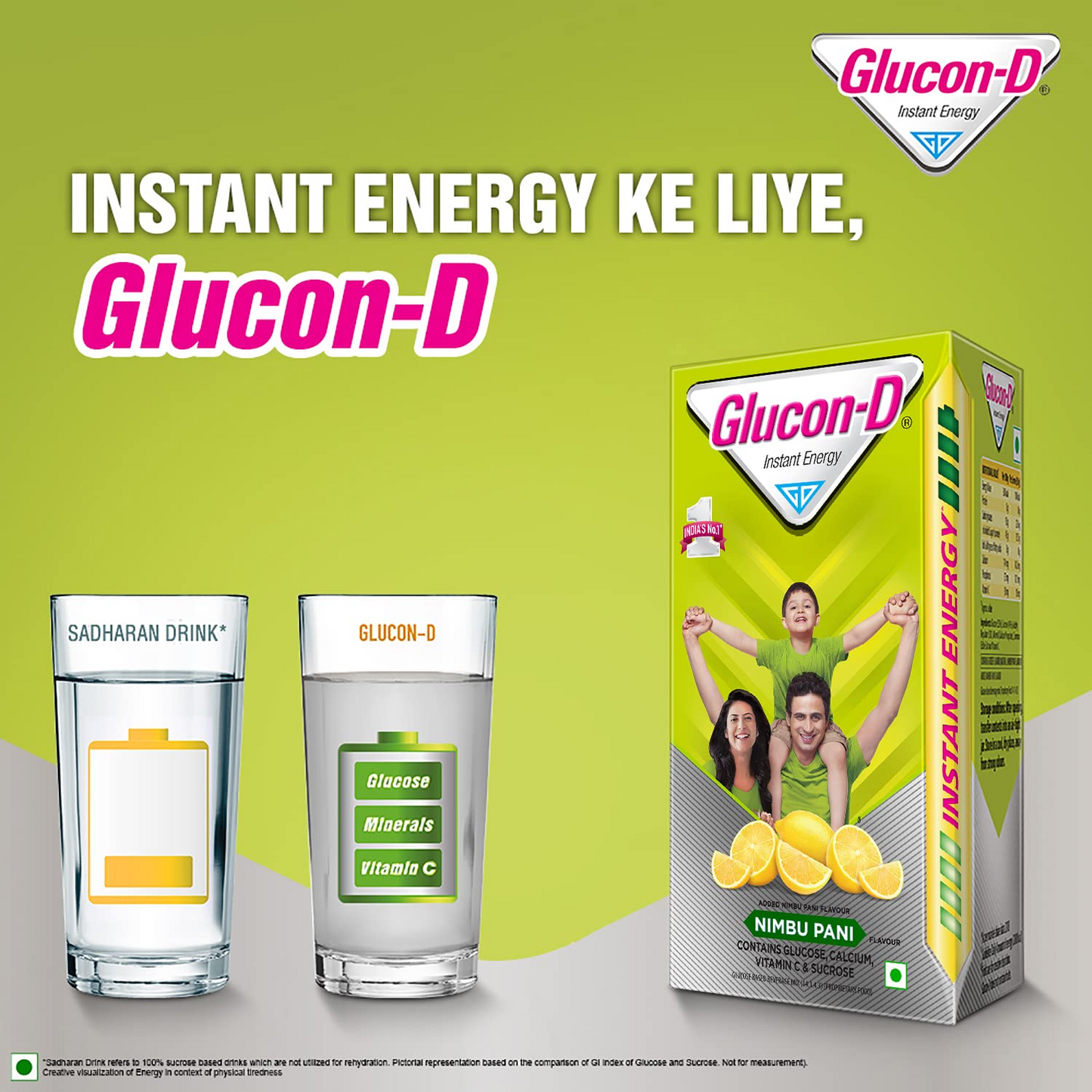 Glucon-D Nimbu Pani Glucose Powder (450g, Refill)| For Tasty & Healthy Tangy Flavoured Glucose Drink| Provides Instant Energy