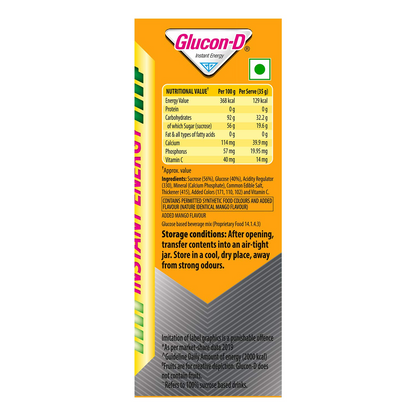 Glucon-D Mango Blast Glucose Powder (450g, Refill)| For Tasty & Healthy Mango Flavoured Glucose Drink| Provides Instant Energy