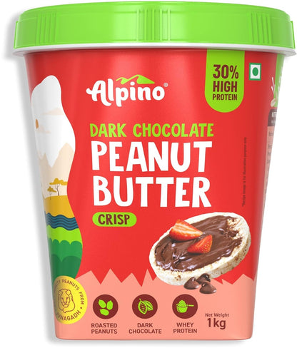 ALPINO High Protein Dark Chocolate Peanut Butter Crisp 1kg - Roasted Peanuts, Dark Chocolate |