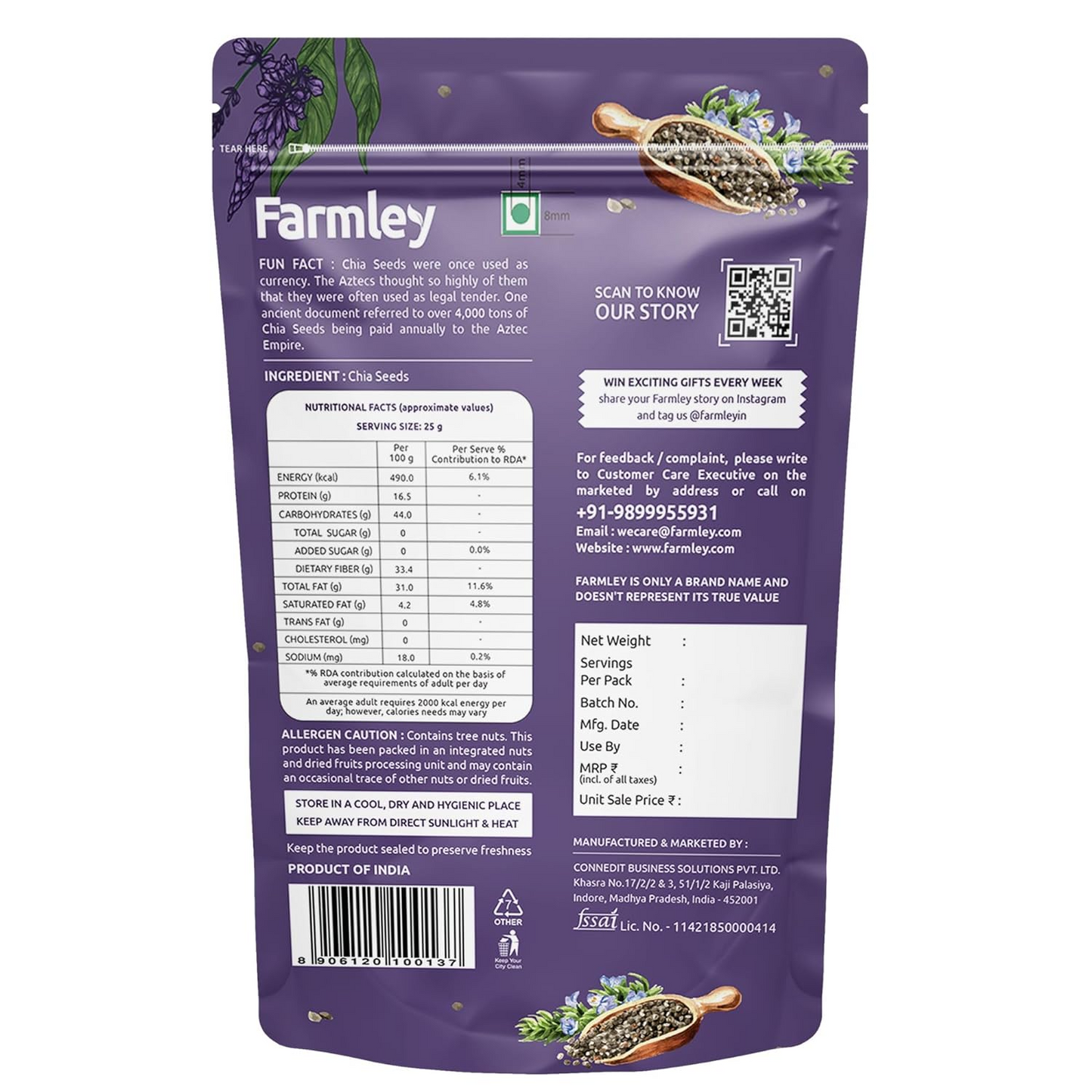 Farmley Chia Seeds I 200g I Chia seeds for weight loss I Omega-3 Seeds for eating I Non GMO and fibre rich seeds