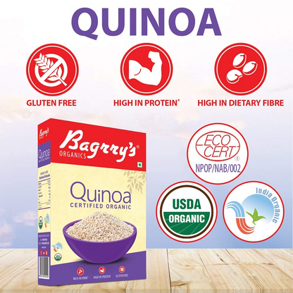 Bagrry's 100% Organic Quinoa 500gm box | Gluten Free | Omega-3 | High in Fiber & Protein | All Natural Quinoa