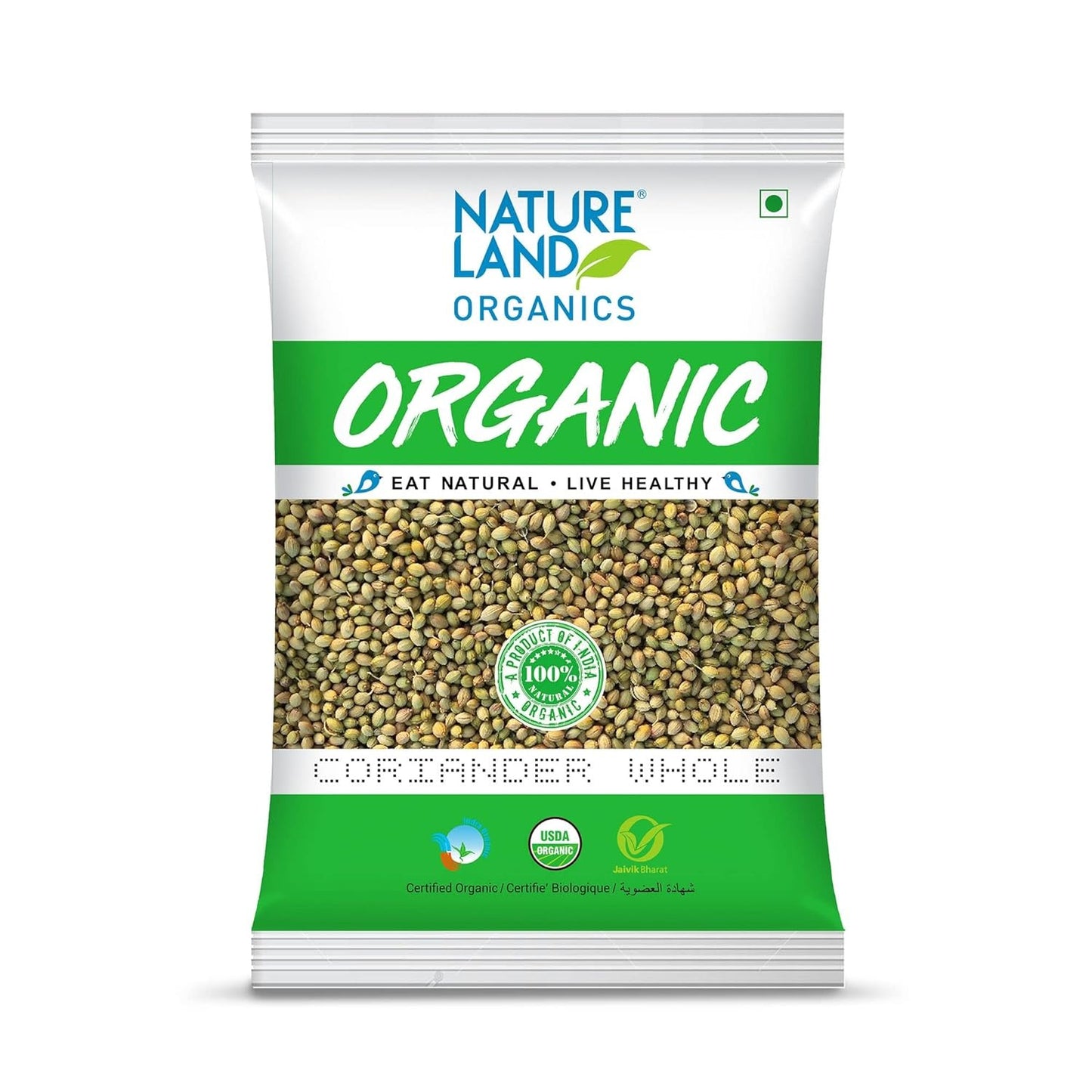 Natureland Organics Coriander Whole 200 Gm - Organic Healthy Spices