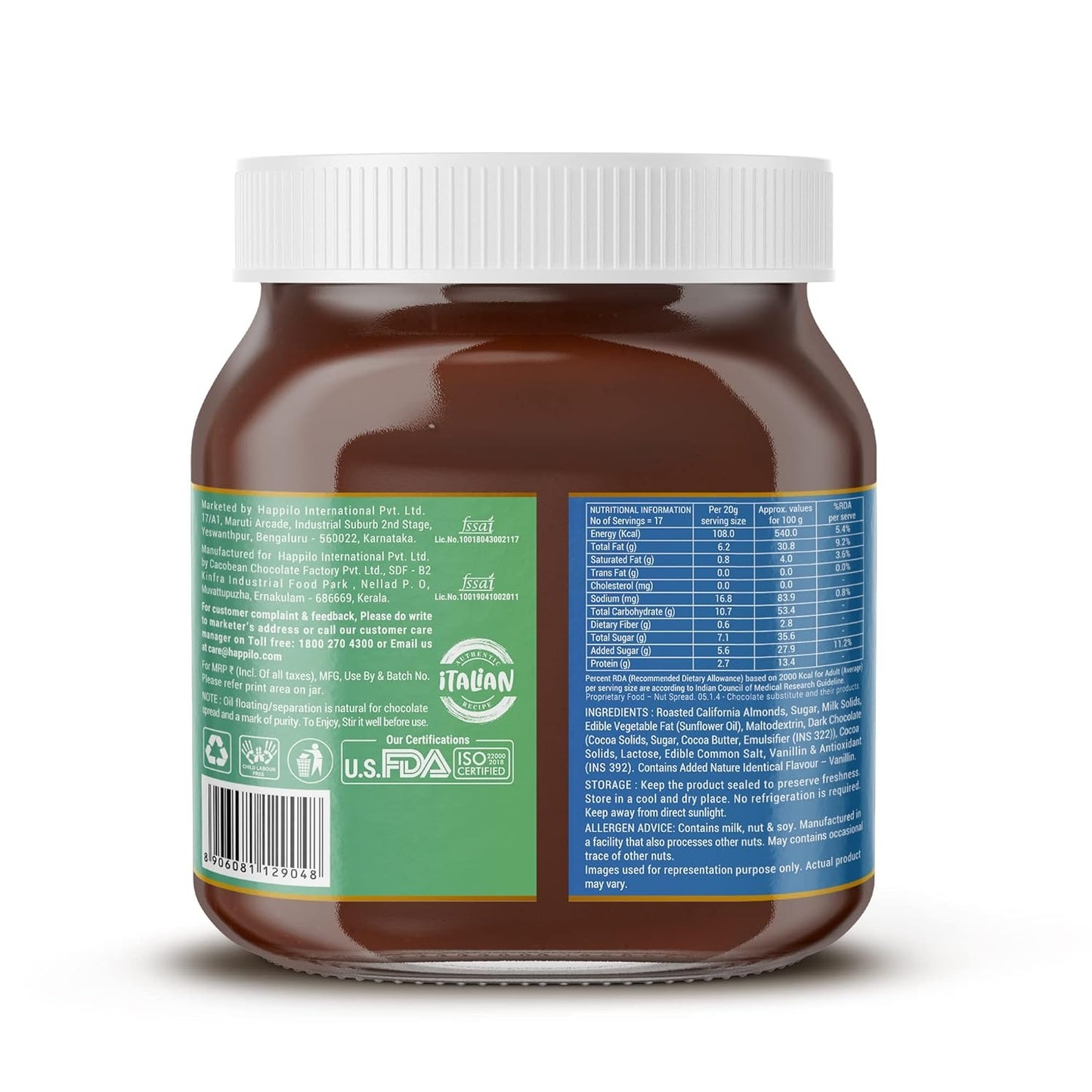 Happilo Premium Chocolate Almond Spread 350g, Low Carb Chocolate Dessert Spread, Smooth & Delicious