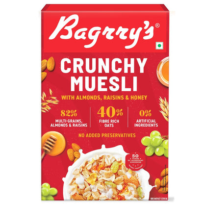 Bagrry's Crunchy Muesli 1.5kg Box| 40% Fibre Rich Oats with Bran | 82% Multi Grains, Almonds, Raisins & Honey | Breakfast Cereal | All Natural Muesli