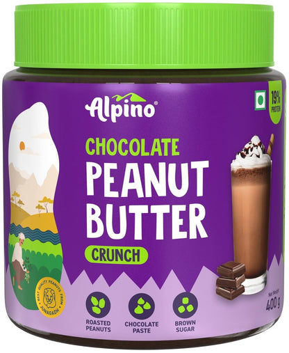 ALPINO Chocolate Peanut Butter Crunch 400g - Roasted Peanuts, Chocolate Paste, Brown Sugar & Sea Salt - 24g Protein, non-GMO & Gluten Free