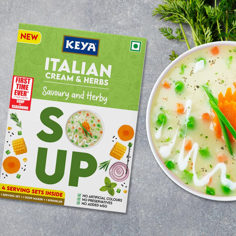 Keya Fresh and Delicious Italian Soup | Cream & Herbs | Instant Mix | Savoury & Herby | No Added Preservatives | No Chemical | Serves 4| 44g