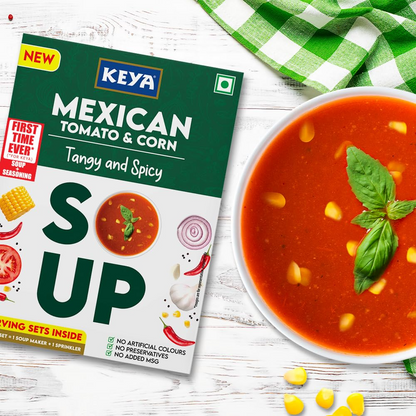 Keya Fresh and Delicious Mexican Soup | Tomato & Corn | Instant Mix | Tangy & Spicy | No Added Preservatives | No Chemical | Serves 4| 52g