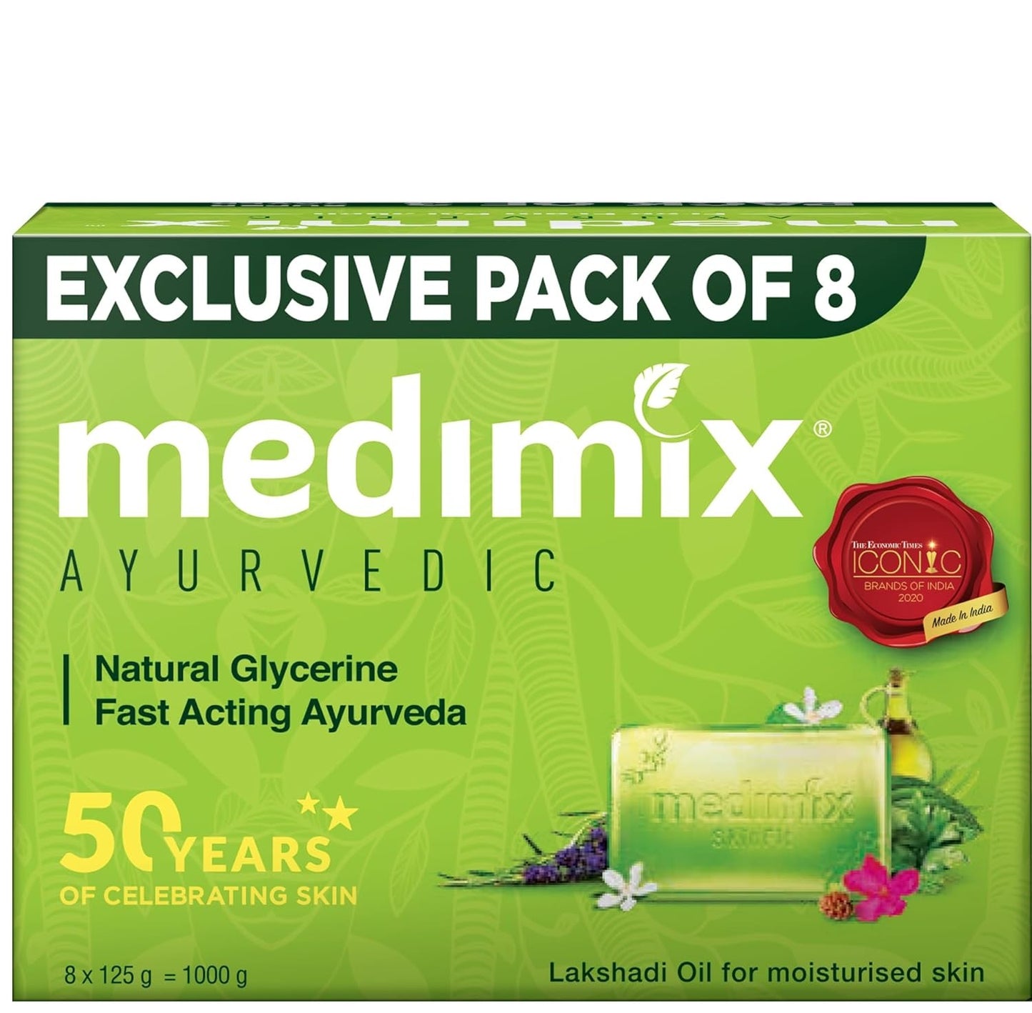 Medimix Ayurvedic Natural Glycerine Bathing Bar, 125 G (Pack Of 8)