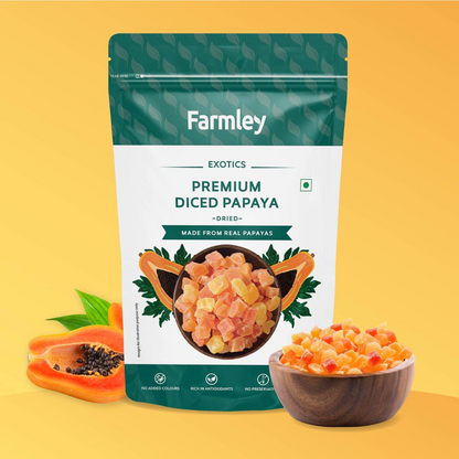 Farmley Premium Diced Papaya Dried Fruits 200 gram | No Added Colours and Preservatives | Sweet and Delicious Real Papaya Taste