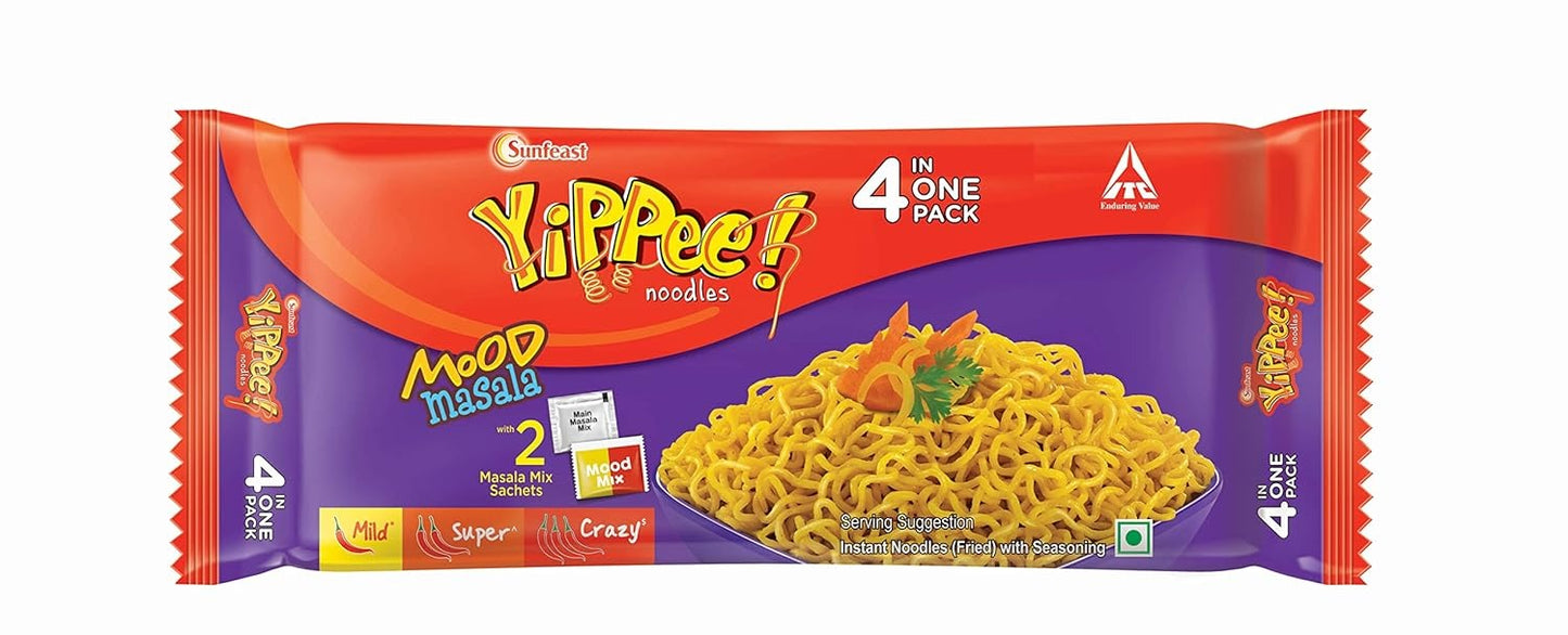 Sunfeast YiPPee! Mood Masala, Instant Noodles (Pack of 4), 270g / 280g (Weight May Vary)